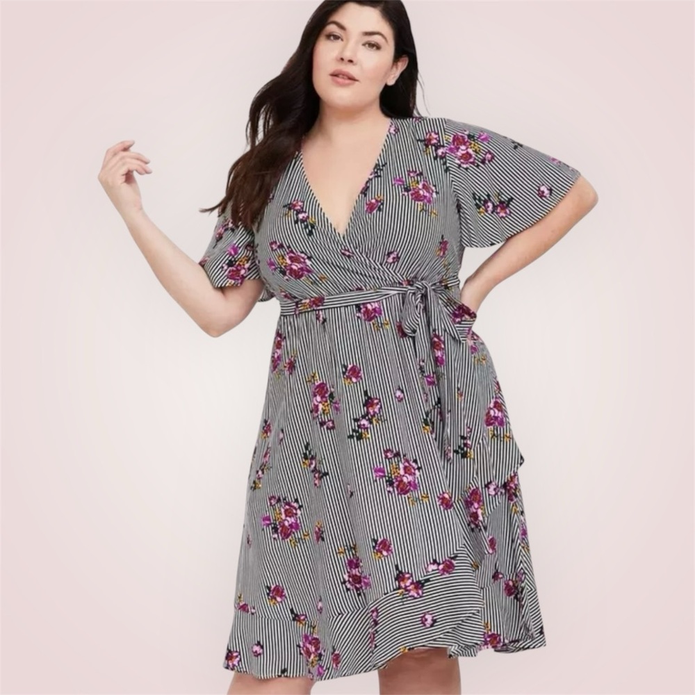 TORRID Floral Striped Wrap Dress